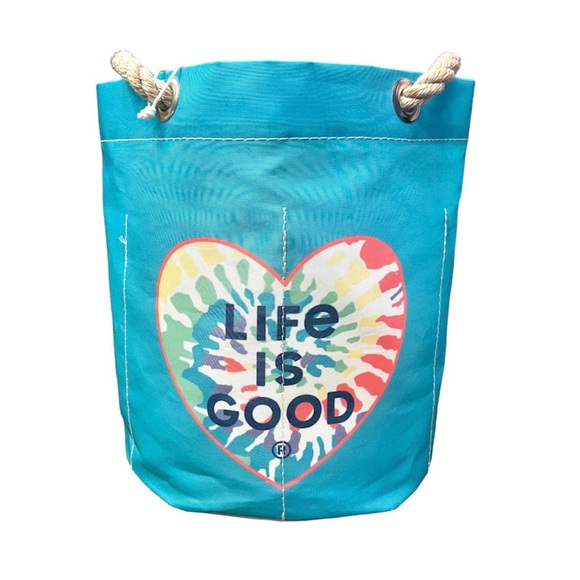 SEA BAGS TIE-DYE LIFE IS GOOD BEACHCOMBER BUCKET BAG TOTE Teal Blue Rainbow - Picture 2 of 12